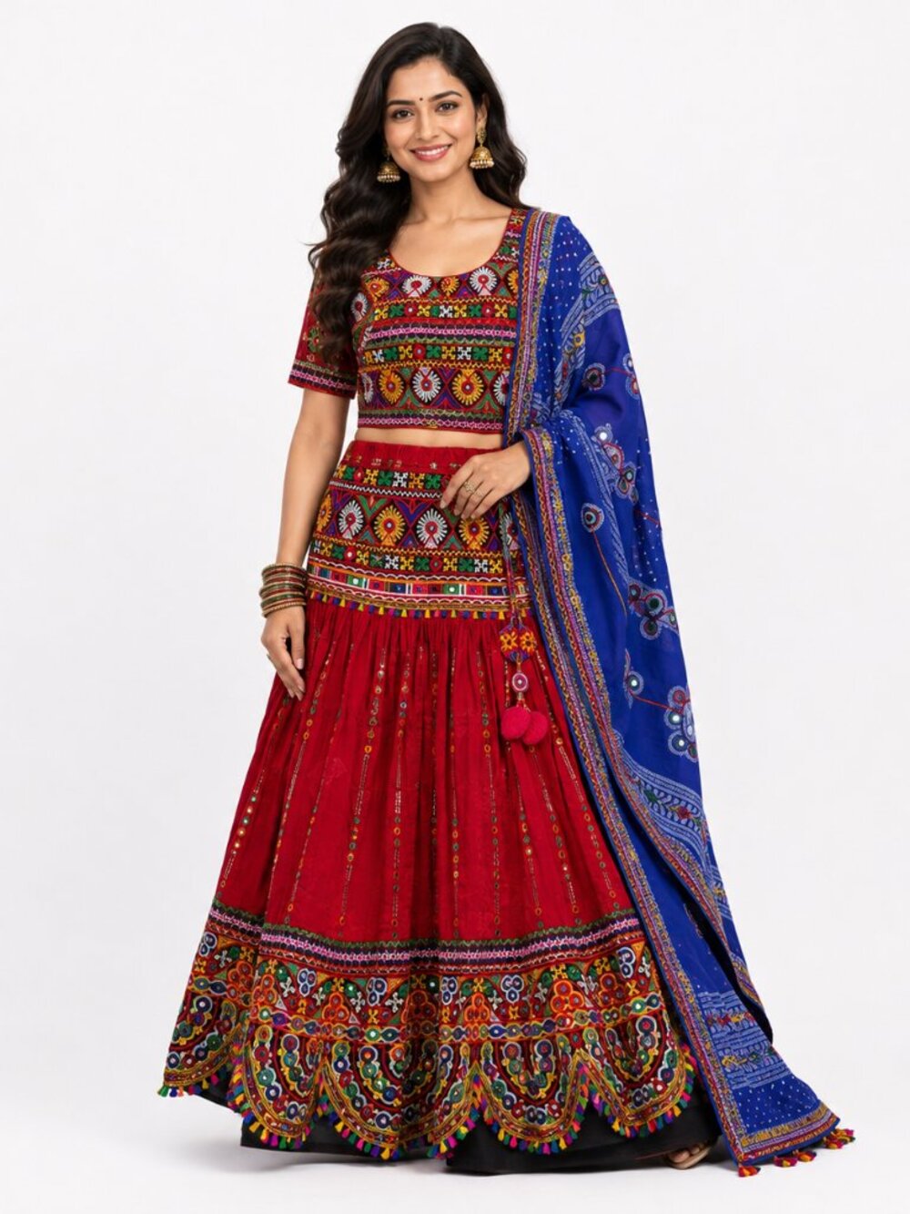 Navratri Chaniya Choli Women Red Blue Garba Dandiya Lehenga Set